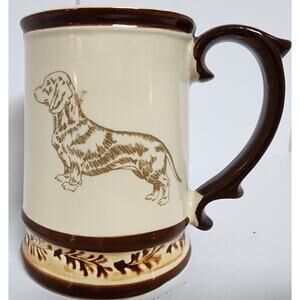 GG Dachshund Stoneware Handmade Mug 12oz Beige Brown Art Dog Breed Info Vintage